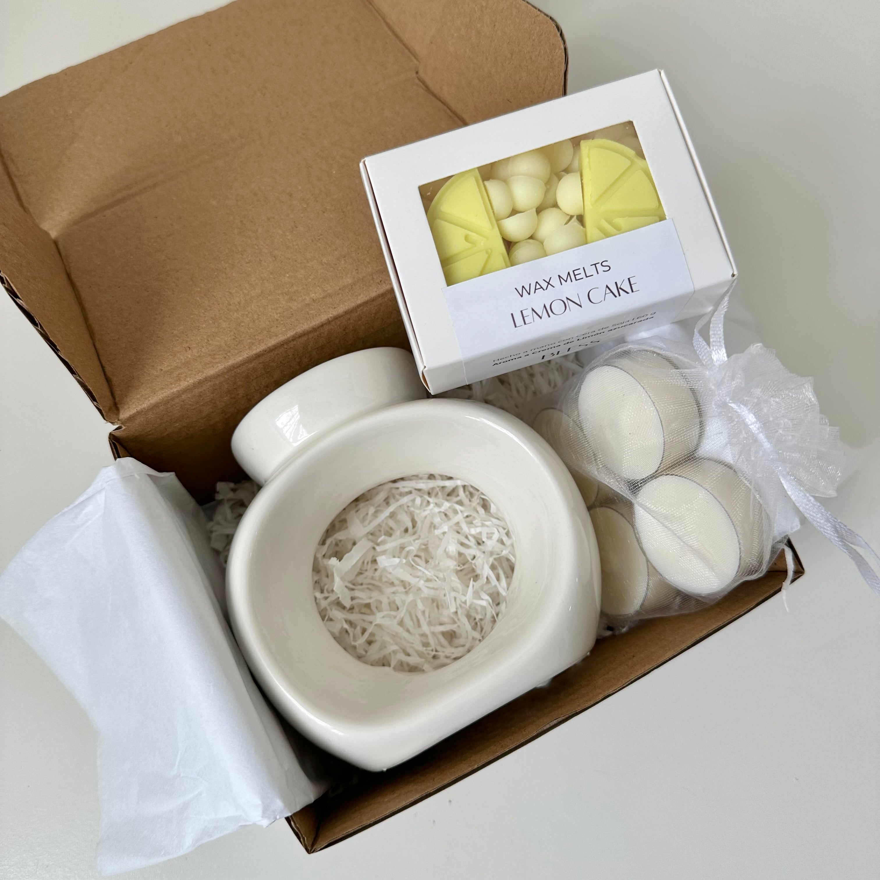 Kit quemador aura + Wax Melts 60g + Velitas de té
